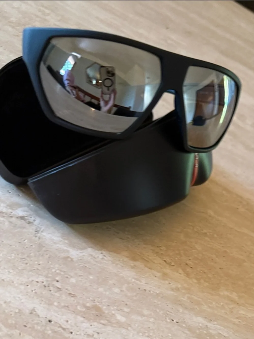 Prada Black Shield Sunglasses with Mirrored Lenses